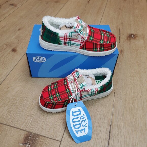 Hey Dude Wally Big Kids Tri Tartan Plaid Shoes New Fleece Lined Size c12/j2 - Picture 2 of 14